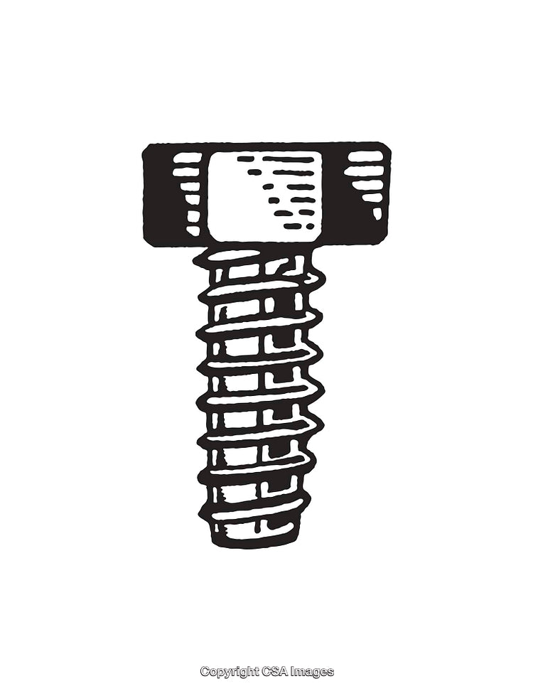 Black and White Line Art Illustration of a Screwed Bolt