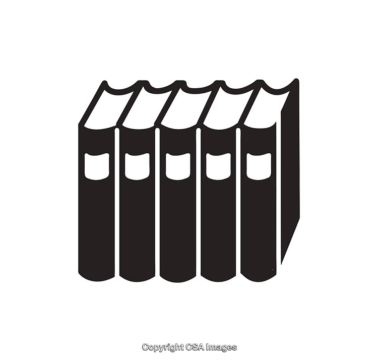 Black and White Icon of Five Book Spines with Blank Labels