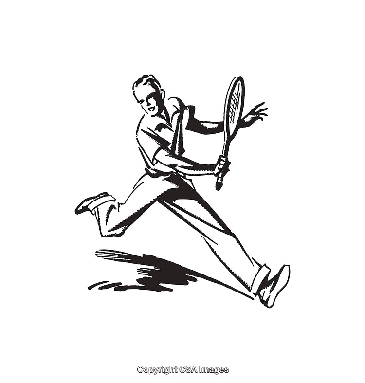 Black and White Tennis Player Illustration in Dynamic Movement