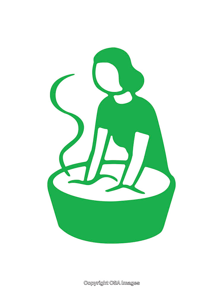 Graphic Icon of a Woman Kneeling Above a Bowl in Green