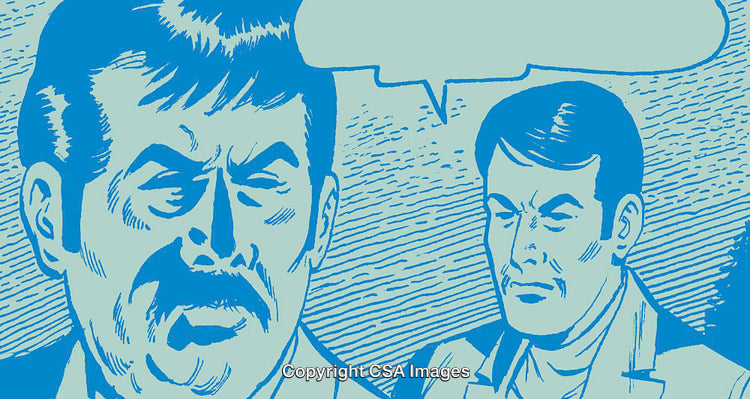 Retro Comic Book Style Illustration Depicting Two Serious Male Characters