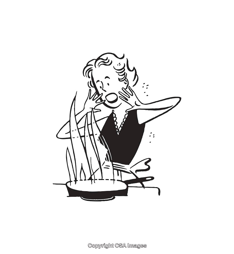 Vintage Style Black and White Illustration of Cooking Incident