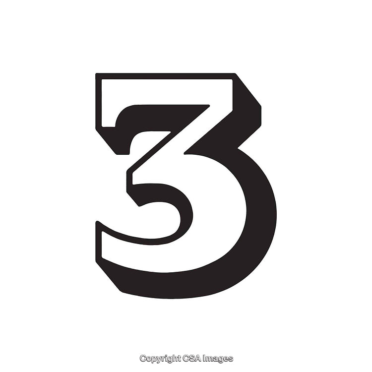 Bold Black Number Three on White Minimalistic Background