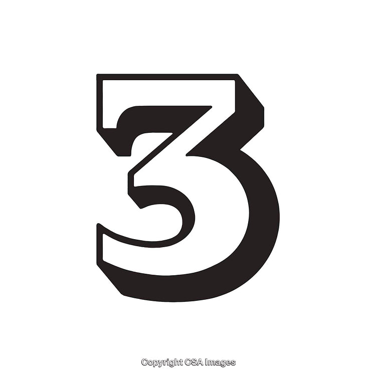 Bold Black Number Three on White Minimalistic Background