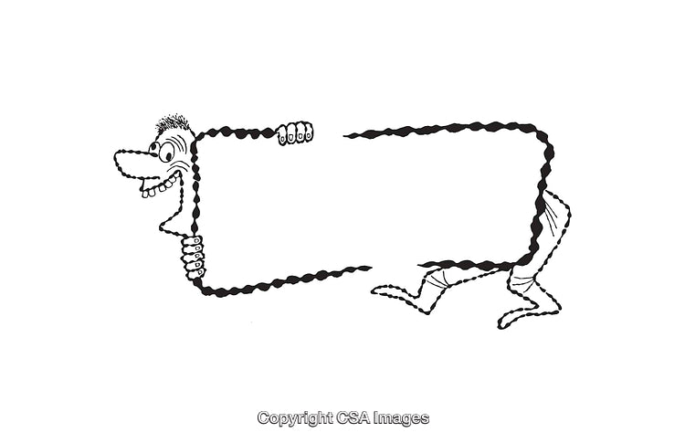Black and White Surreal Cartoon Character Drawing with Empty Frame