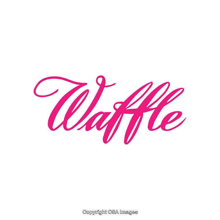 Stylized Waffle Typography in Vibrant Pink Script on White Background