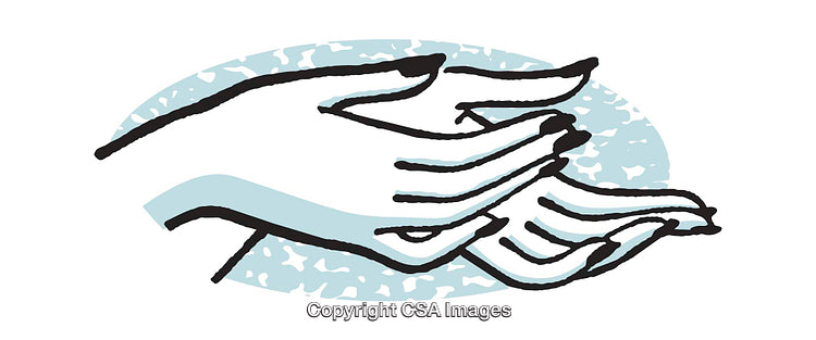 Illustrated Hands in a Delicate Gesture Surrounded by Light Blue
