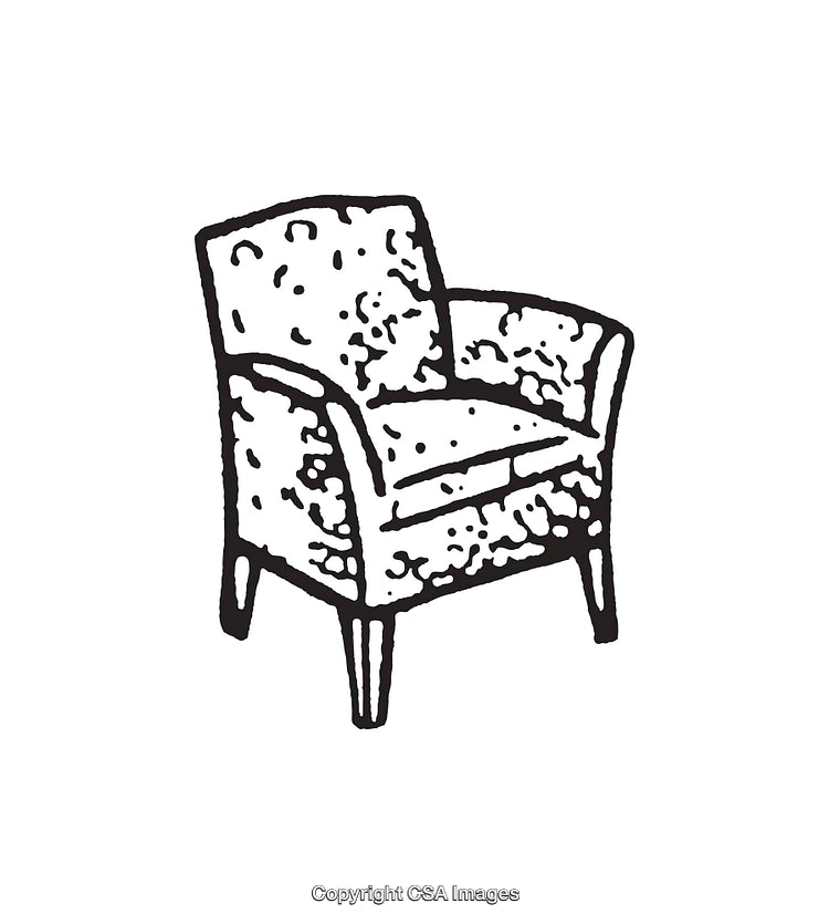 Black and White Line Art Illustration of a Vintage Armchair