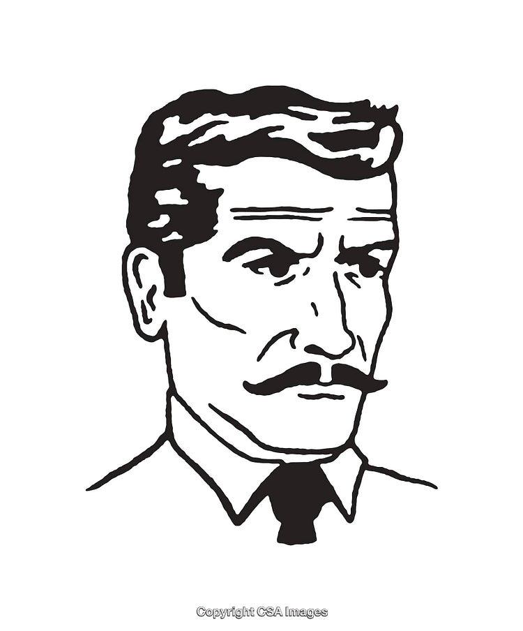 Black and White Line Art of a Man with a Mustache