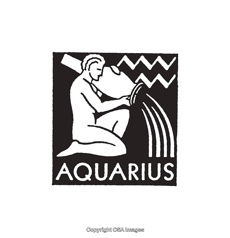 Black and White Line Art Illustration of Aquarius Zodiac Symbol