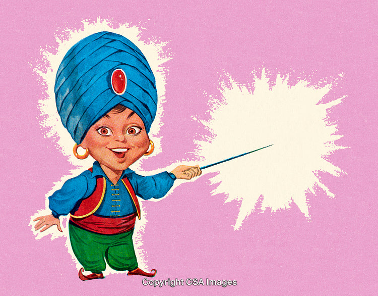 Cartoon Character in Vibrant Outfit Holding a Magical Wand on Colorful Background