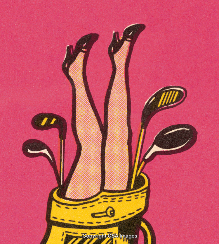 Surreal Illustration of Golf Bag Displaying Legs in a Creative Pop Art Style