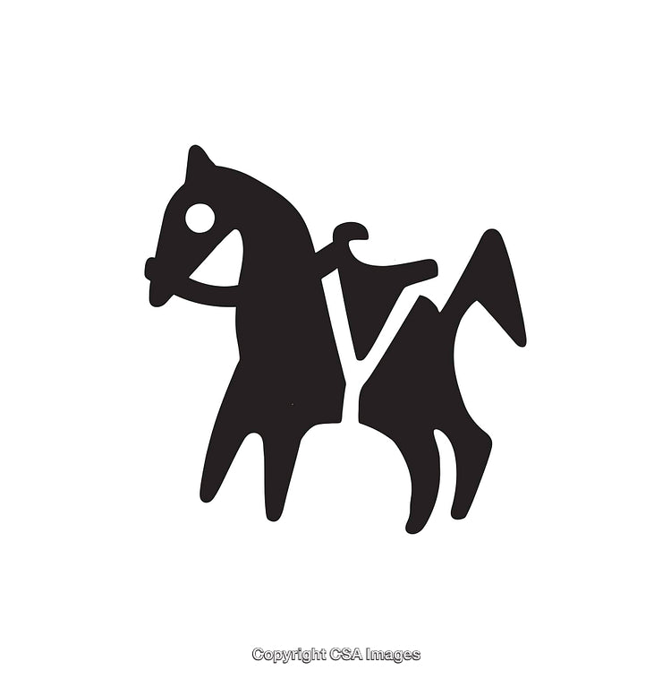 Stylized Black and White Horse Rider Line Art Illustration