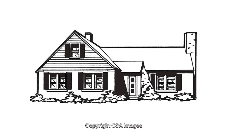 Charming Black and White Illustration of a Cozy Suburban Home