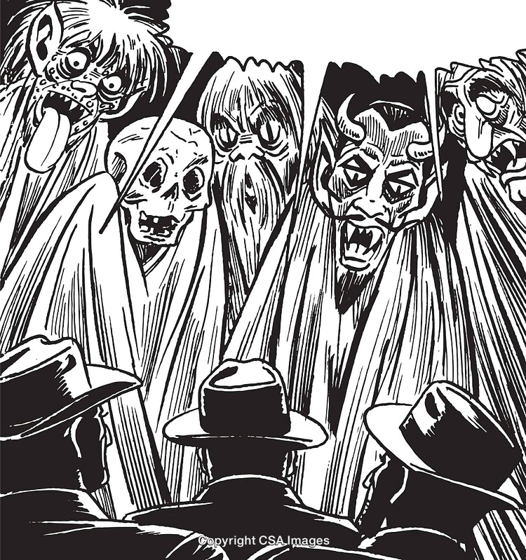 Vintage Comic Style Scene Featuring Men Confronting Monsters in Dramatic Contrast