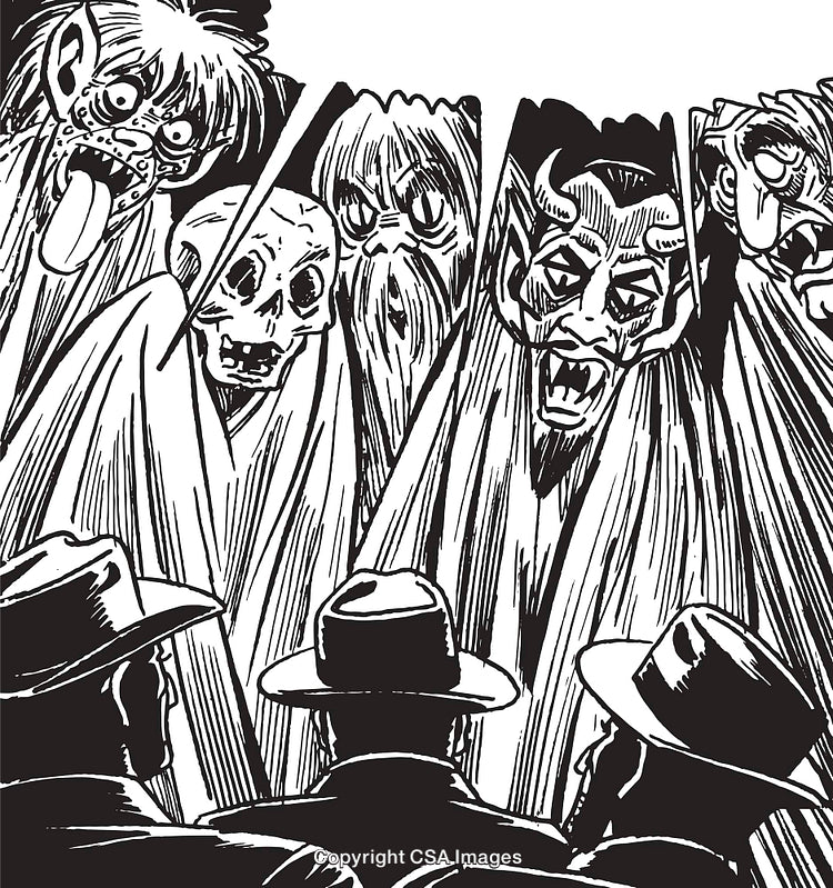 Vintage Comic Style Scene Featuring Men Confronting Monsters in Dramatic Contrast