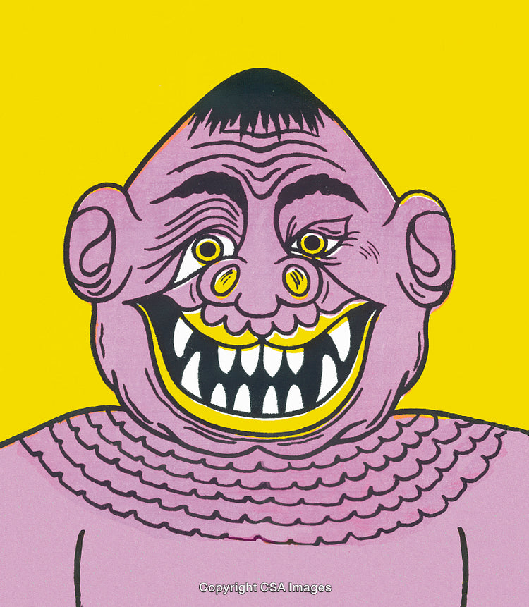 Colorful Cartoon Illustration of a Smiling Monster Character on Yellow Background