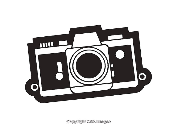 Black and White Graphic Illustration of a Classic Camera Design