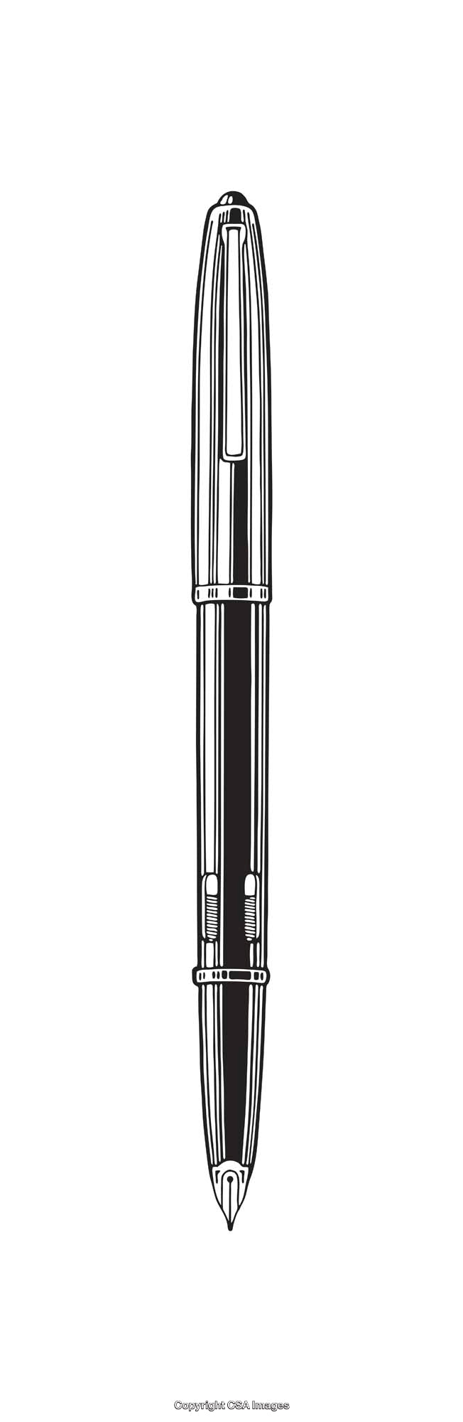 Black and White Line Art Illustration of an Elegant Fountain Pen