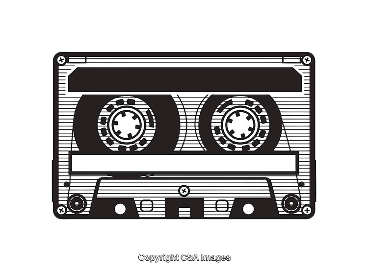 Detailed Black and White Line Art of a Retro Cassette Tape