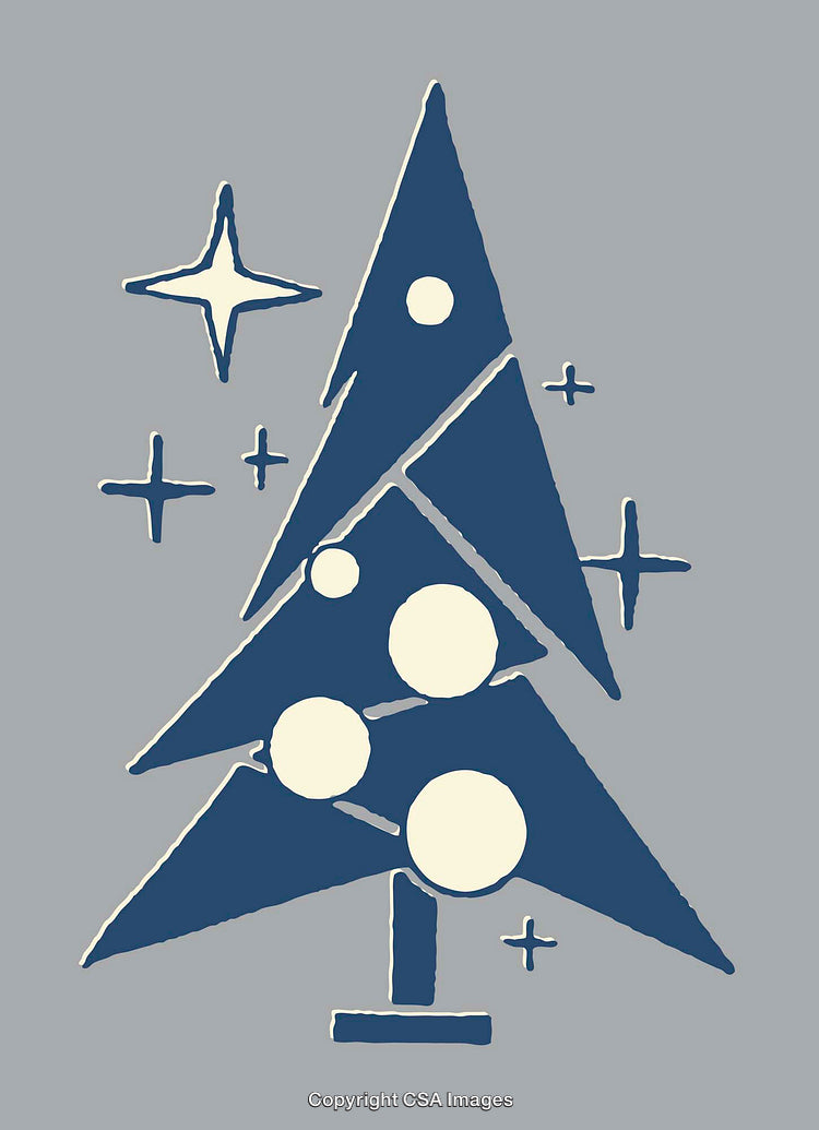 Stylized Modern Christmas Tree Illustration with Geometric Designs