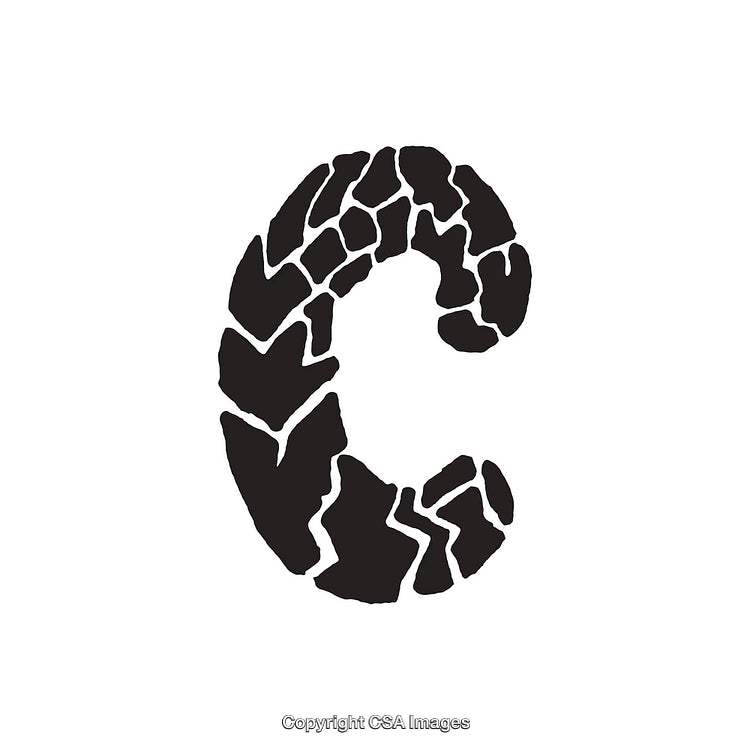 Creative Letter C Design With Cracked Pattern on White Background