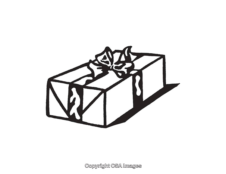 Black And White Line Art Illustration of a Wrapped Gift With Ribbon