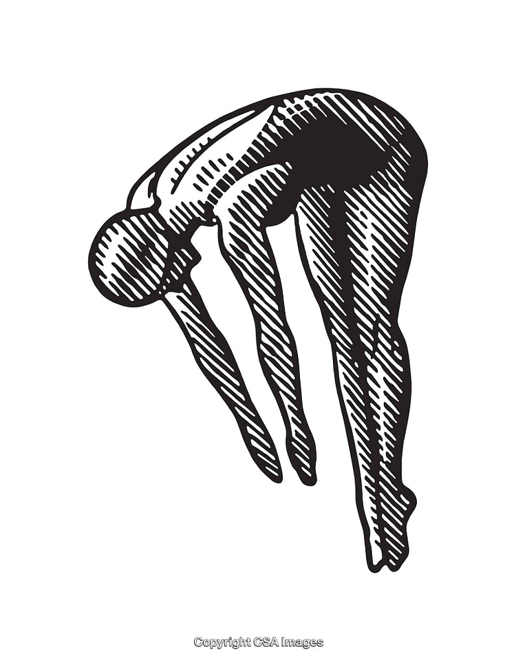 Elegant Black and White Line Art Illustration of a Diver