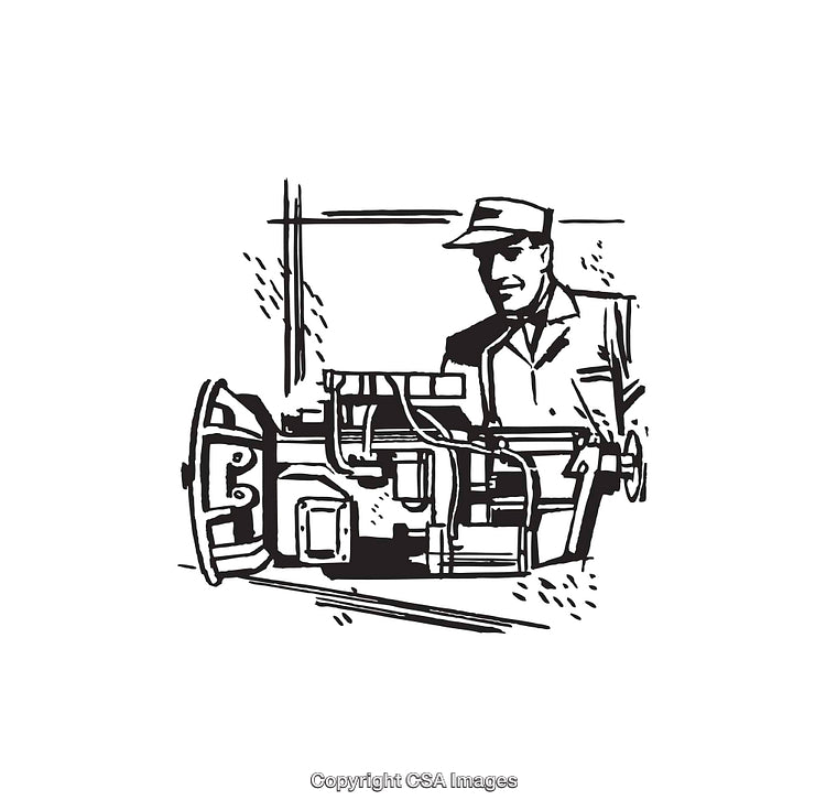 Vintage Engineering Worker Operating Heavy Machinery Illustration