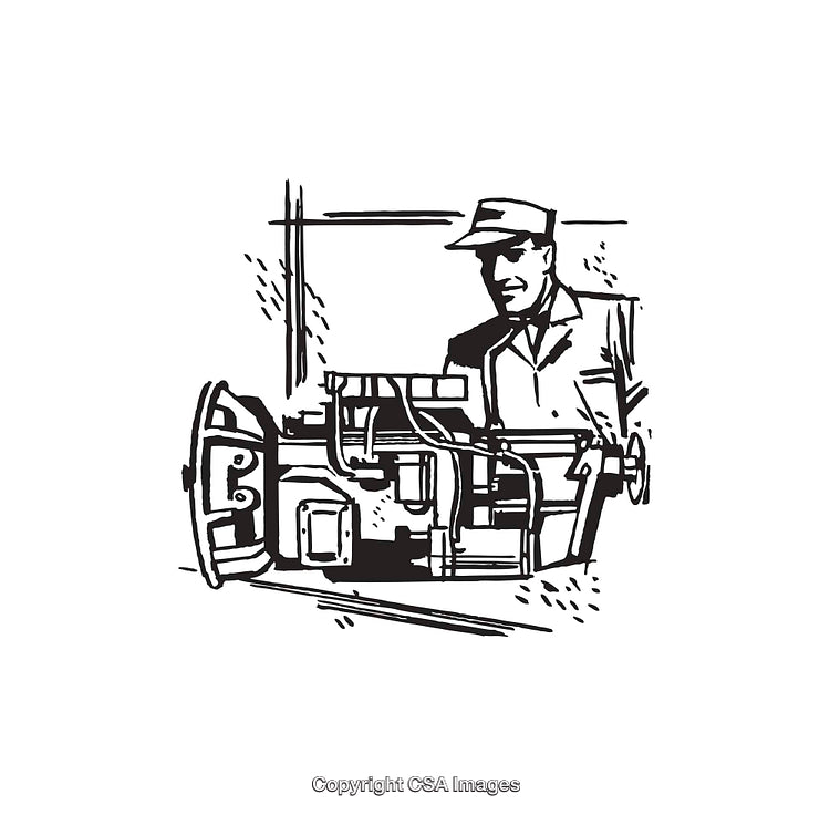 Vintage Engineering Worker Operating Heavy Machinery Illustration