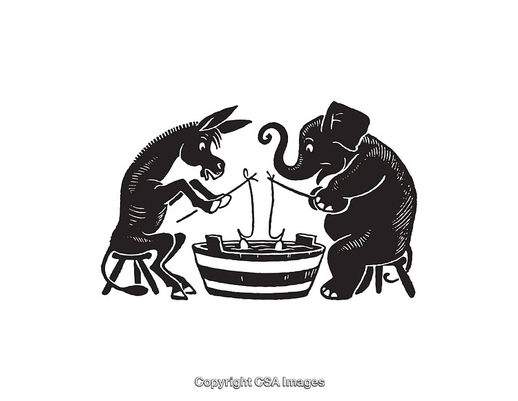 Black and White Line Drawing of Donkey and Elephant Candle Making