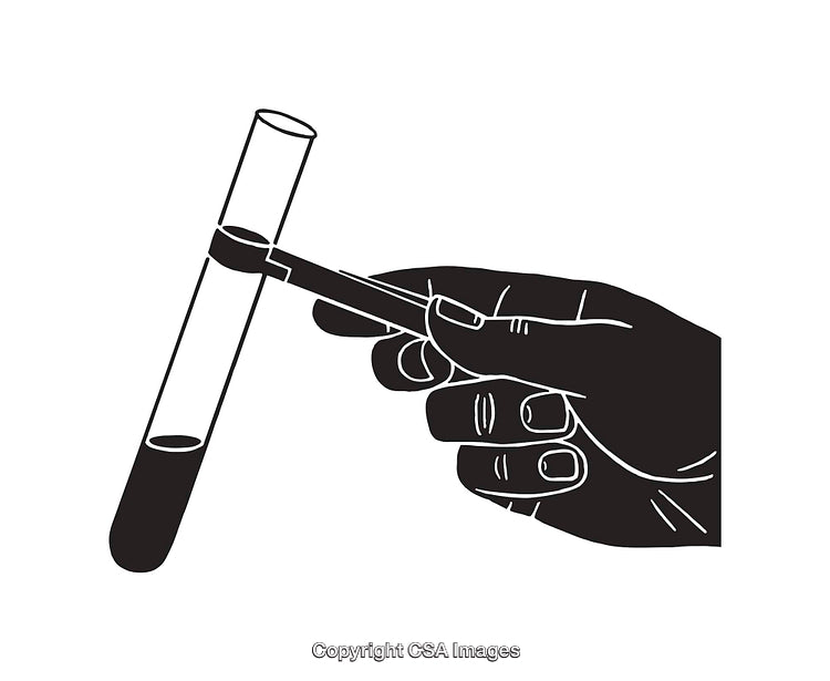 Hand Holding Test Tube Illustration in Black and White Line Art