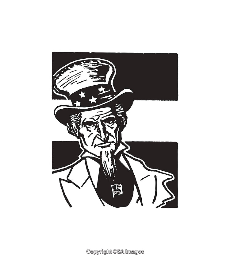 Detailed Black and White Line Art Illustration with Patriotic Theme