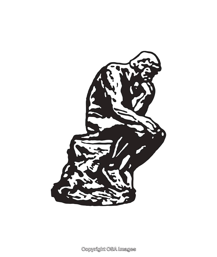 Black and White Line Art Illustration of a Thinking Pose Sculpture