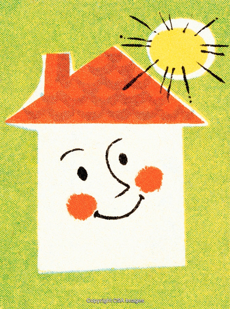 Illustration of a Smiling House with Sunlight and Cheerful Expression