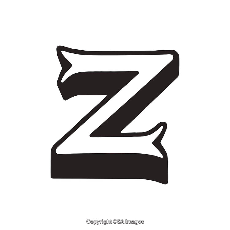 Bold Black Letter Z In Stylized Typography On White Background