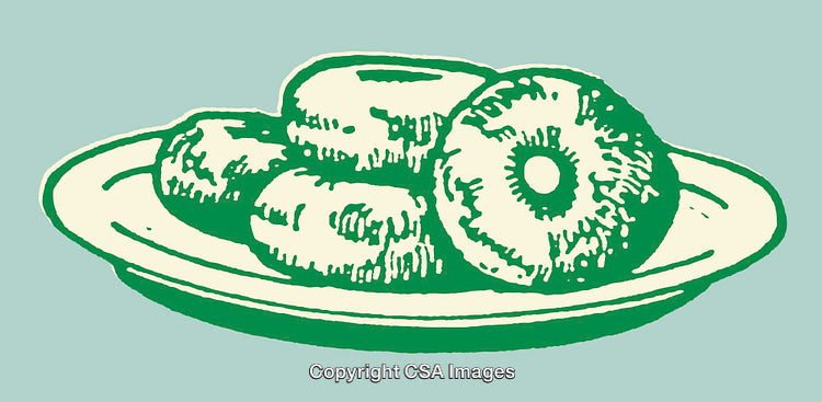 Retro Style Line Art Illustration of a Plate of Donuts