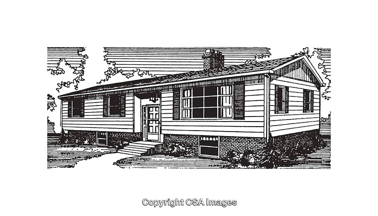 Black and White Illustration of a Classic Family House Exterior
