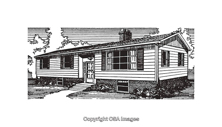 Black and White Illustration of a Classic Family House Exterior