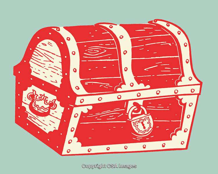 Vintage Red Treasure Chest Illustration Featuring Decorative Elements
