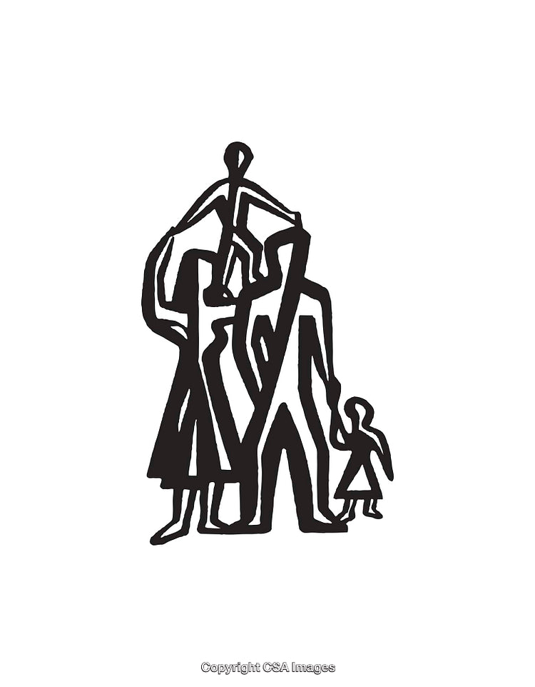 Abstract Line Art Illustration of a Family with Children in Unity