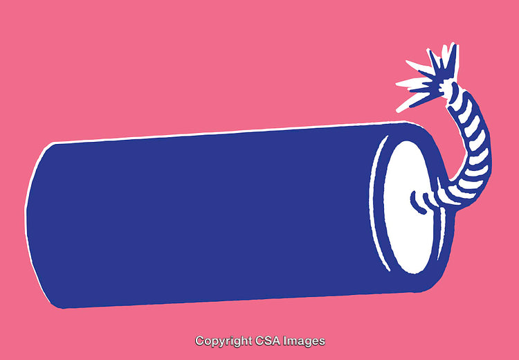 Minimalist Illustration of a Dynamite Stick with Lighted Fuse on a Pink Background