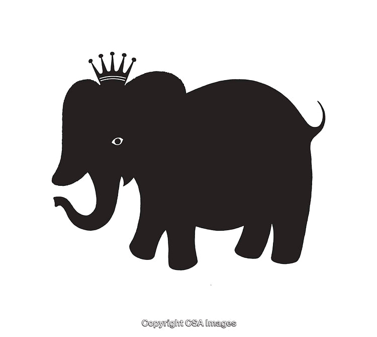 Elephant Silhouette with a Crown in Artistic Monochrome Illustration
