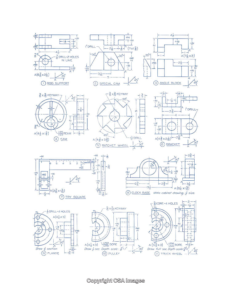 Technical Blueprints of Various Industrial Components and Engineering Designs