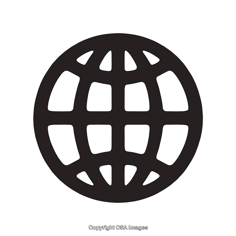 Black and White Globe Icon Representing Global Connectivity and Worldwide Access