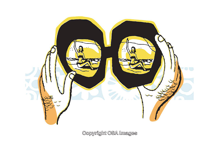 Colorful Illustration Depicting Sunglasses and a Reflective Summer Beach Scene