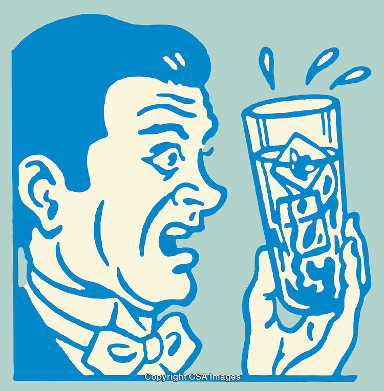 Vintage Style Illustration of Shocked Man Holding a Glass