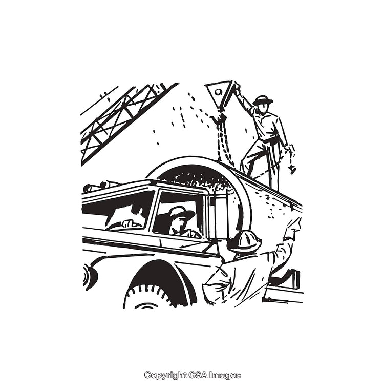 Black and White Illustration of Construction Workers Implementing Tasks