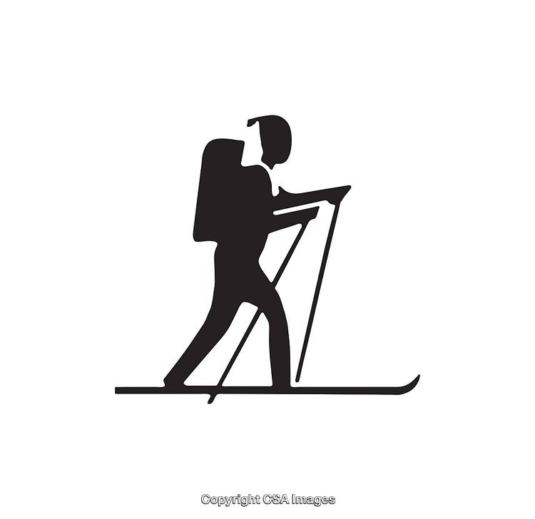 Silhouette Icon of Skiing Person with Equipment and Backpack