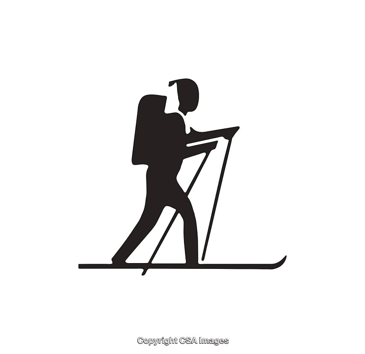 Silhouette Icon of Skiing Person with Equipment and Backpack